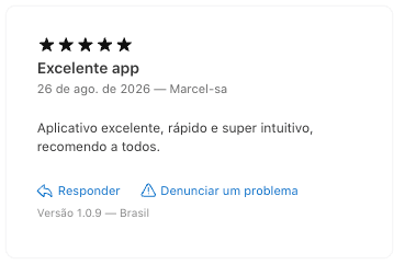 Avaliação cinco estrelas na App Store: Excelente app